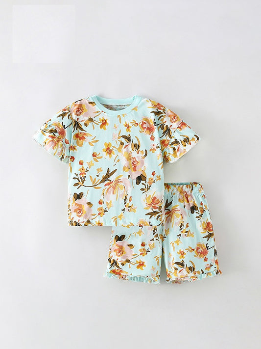Summer Baby Kids Girls Floral Print Short Sleeves T-Shirt And Shorts Casual Clothing Set, MyKids-USA®, Baby & Toddler Outfits, MyKids-USA -  -  -  -  -  -  - 
