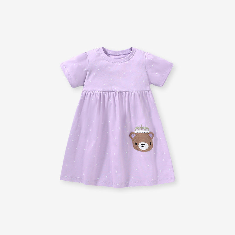 Summer Baby Kids Girls Short Sleeves Purple Dress With White Dots, MyKids-USA®, Baby & Toddler Dresses, MyKids-USA -  -  -  -  -  -  - 