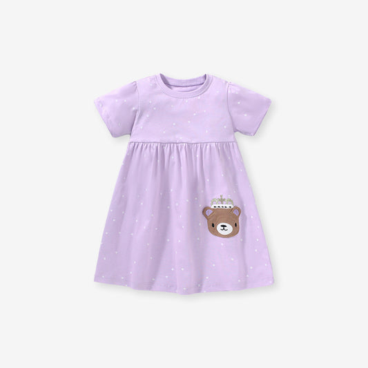 Summer Baby Kids Girls Short Sleeves Purple Dress With White Dots, MyKids-USA®, Baby & Toddler Dresses, MyKids-USA -  -  -  -  -  -  - 