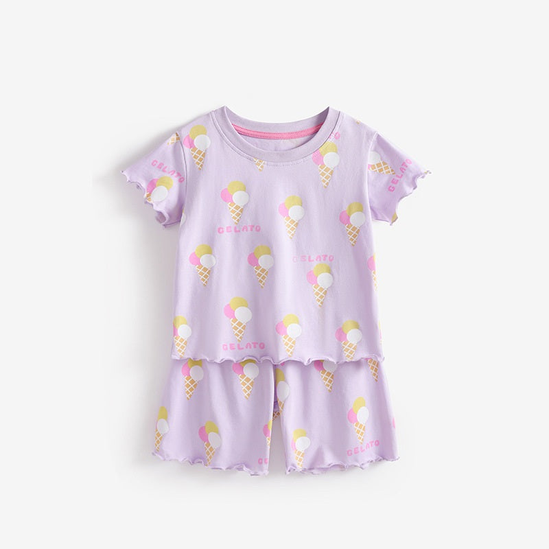 Arrival Summer Baby Kids Girls Short Sleeves Ice-Cream Pattern Top and Shorts Clothing Set