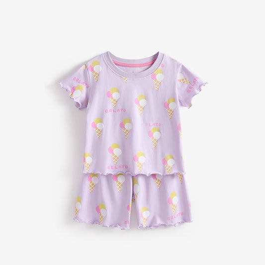 Arrival Summer Baby Kids Girls Short Sleeves Ice-Cream Pattern Top and Shorts Clothing Set