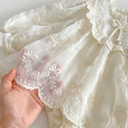 MyKids-USA® Autumn Arrival Baby Girls Long Sleeves Lace Trim Embroidered Pattern Bodysuit Dress