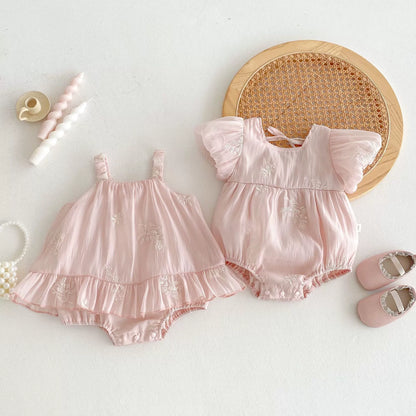 Summer Arrival Baby Girls Cute Pink Short Sleeves Flowers Embroidered Onesies, MyKids-USA®, Baby One-Pieces, MyKids-USA -  -  -  -  -  -  - 