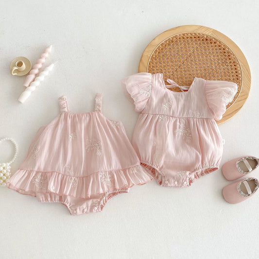 Summer Arrival Baby Girls Cute Pink Short Sleeves Flowers Embroidered Onesies, MyKids-USA®, Baby One-Pieces, MyKids-USA -  -  -  -  -  -  - 