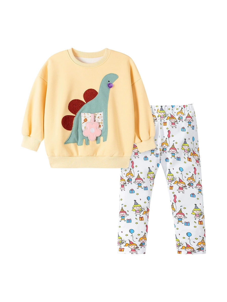 Winter and Autumn Girls Dinosaurs Cartoon Pattern Long Sleeves Sweatshirt and White Pants Clothing Set, MyKids-USA®, Baby & Toddler Outfits, MyKids-USA -  -  -  -  -  -  - 