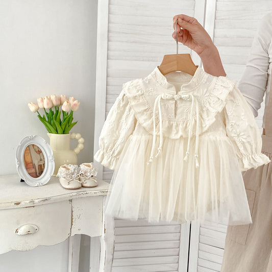 Autumn Arrival Baby Girls Long Sleeves Stand Collar Floral Embroidery Tulle bodysuit Dress, MyKids-USA®, Baby & Toddler Dresses, MyKids-USA -  -  -  -  -  -  - .