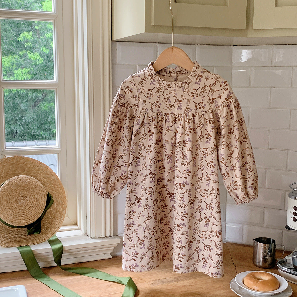 Arrival Autumn Girls Vintage Flowers Pattern Long Sleeves Ruffle Neck Dress, MyKids-USA®, Baby & Toddler Dresses, MyKids-USA -  -  -  -  -  -  - 