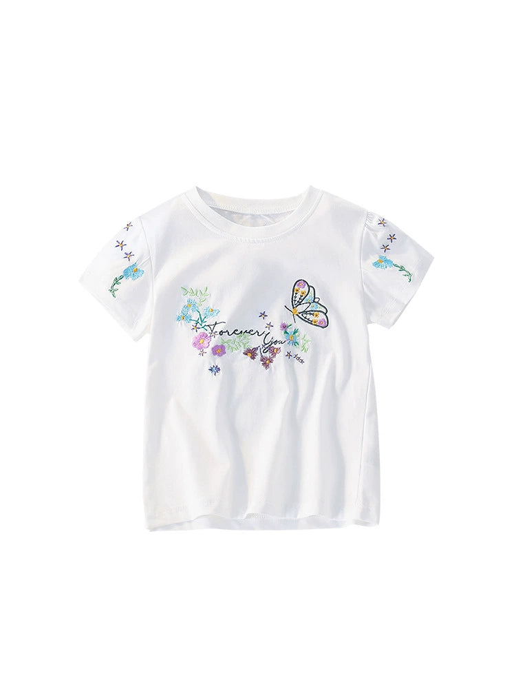 Summer Girls’ Butterfly and Flowers Pattern Decorated T-shirt in European and American Style, MyKids-USA®, Baby & Toddler Tops, MyKids-USA -  -  -  -  -  -  - 