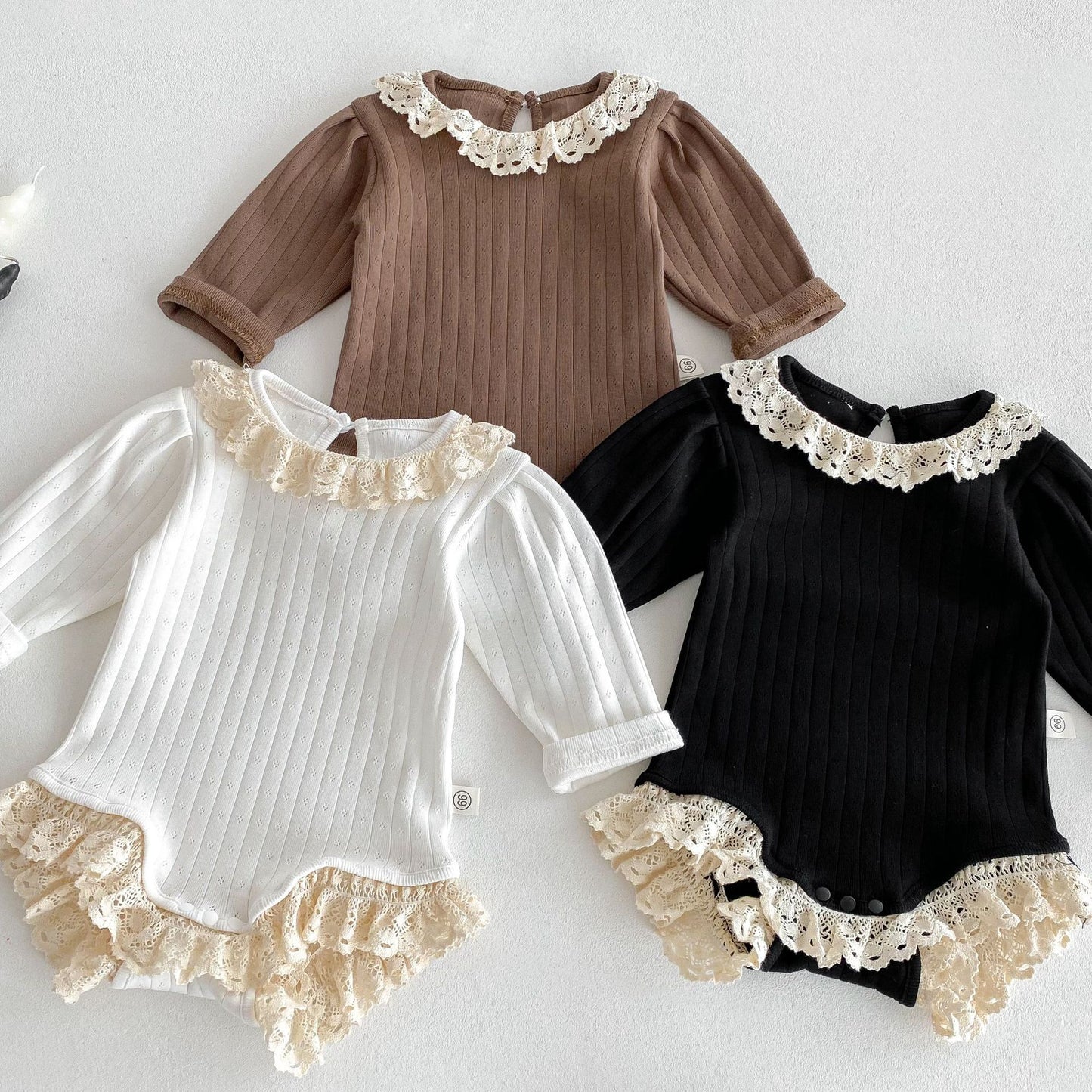 Autumn Arrival Baby Girls Long Sleeves Striped Pattern Hollow-out Collar Onesies, MyKids-USA®, Baby One-Pieces, MyKids-USA -  -  -  -  -  -  - 