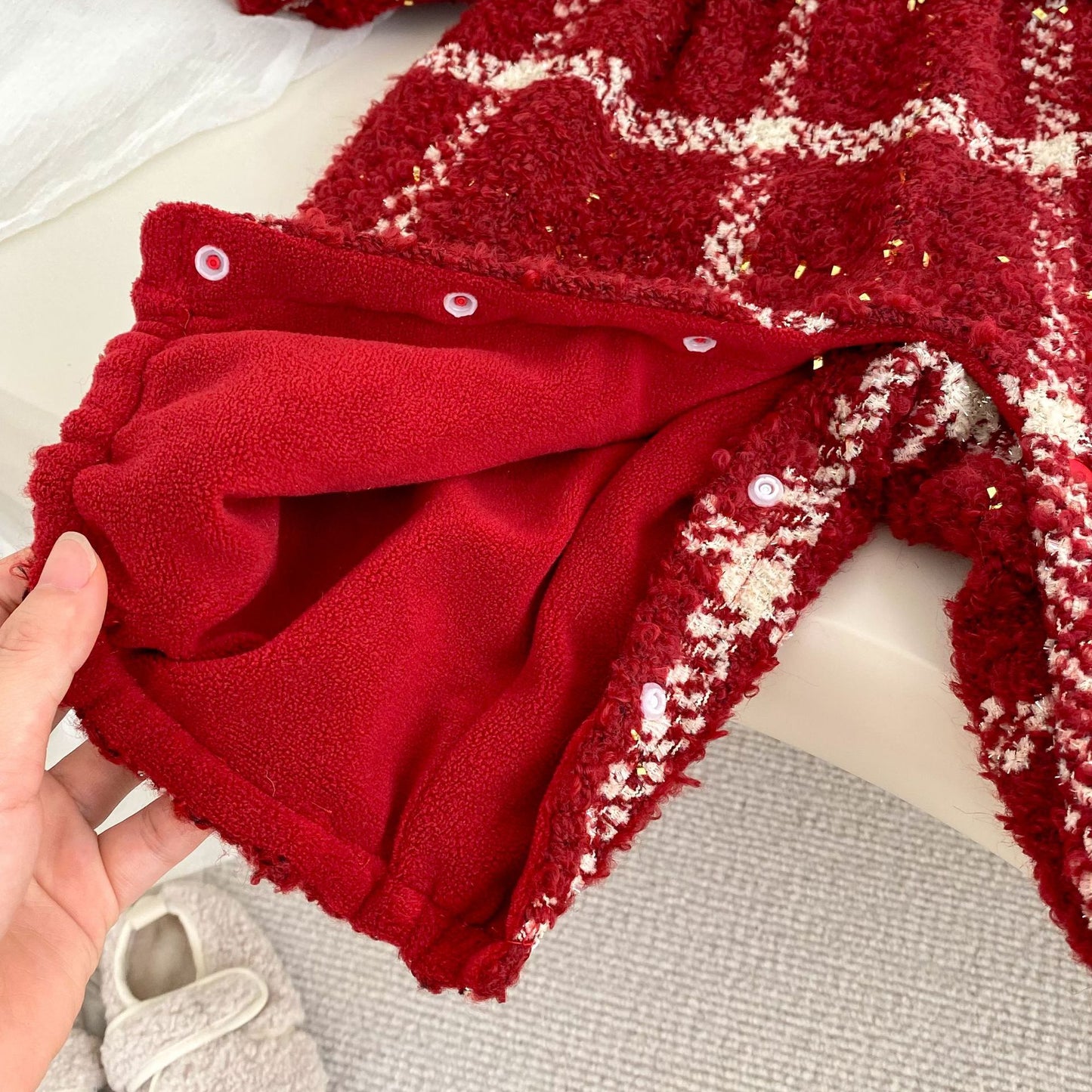 Winter Arrival Baby Girls Long Sleeves Plaid Pattern Fleece-Lined Warm Rompers, MyKids-USA®, Baby One-Pieces, MyKids-USA -  -  -  -  -  -  - 