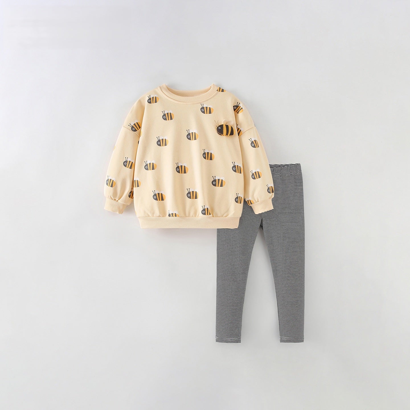 MyKids-USA® Winter Autumn Baby Kids Girls Bee Cartoon Pattern Long Sleeves Sweatshirt and Striped Pants Clothing Set