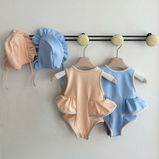 Arrival Baby Girl Color Patchwork Sleeveless Swimwear With Hats, MyKids-USA®, Baby One-Pieces, MyKids-USA -  -  -  -  -  -  - 