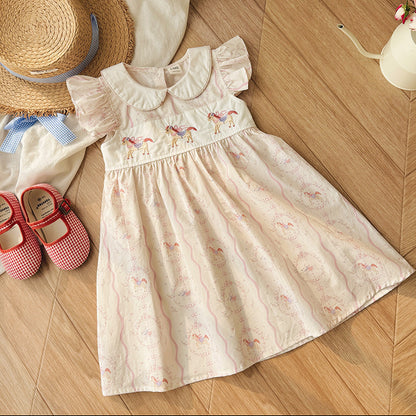 Summer Arrival Baby Girls Fly Sleeves Horse Pattern Peter Pan Collar Dress, MyKids-USA®, Baby & Children's Dresses, MyKids-USA -  -  -  -  -  -  - .