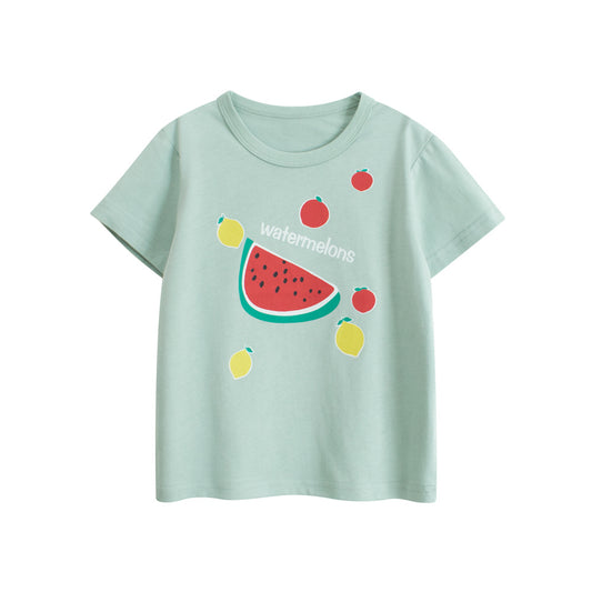 Summer Baby Kids Girls Letters and Fruits Cartoon Print Short Sleeves Crew Neck Top Shirt, MyKids-USA®, Shirts, MyKids-USA - Size/Age - 90 (12-24M) - Color - Green -  -  - TR2508142356-A