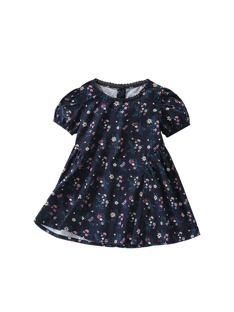 Summer Arrival Floral Pattern Short Sleeves Dress with Lace Trim Neck for Stylish Girls, MyKids-USA®, Baby & Toddler Dresses, MyKids-USA -  -  -  -  -  -  - 