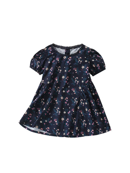 Summer Arrival Floral Pattern Short Sleeves Dress with Lace Trim Neck for Stylish Girls, MyKids-USA®, Baby & Toddler Dresses, MyKids-USA -  -  -  -  -  -  - 