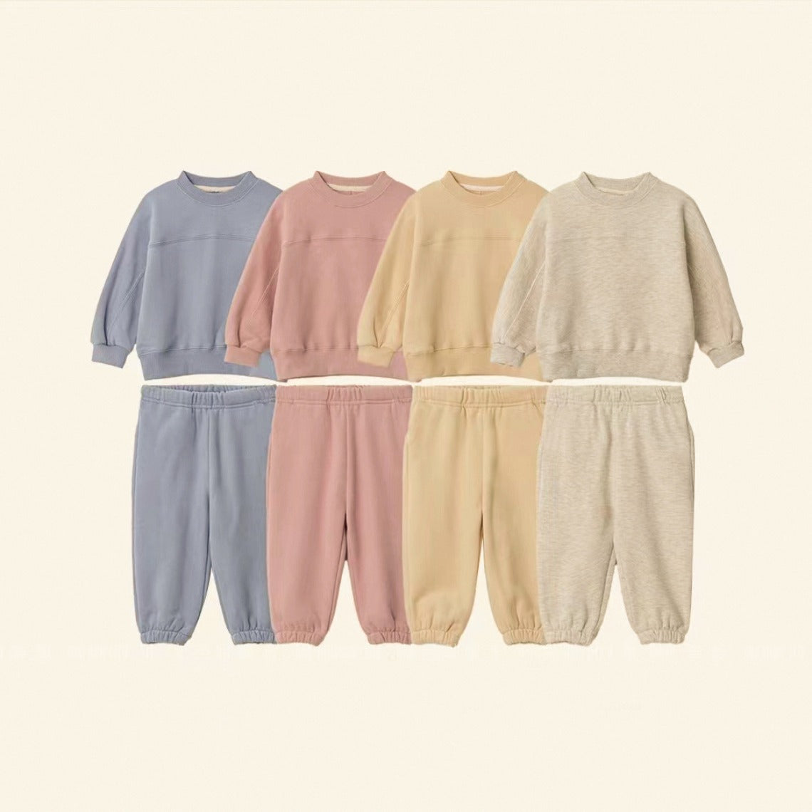 Spring Baby And Kids Unisex Solid Color Pullover Top And Pants Clothing Set