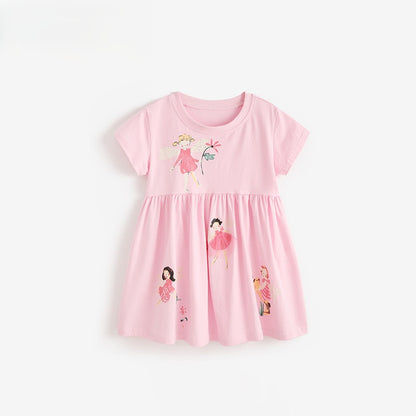 Summer Baby Kids Girls Short Sleeves Flowers and Cartoon Pattern Dress, MyKids-USA®, Baby & Children's Dresses, MyKids-USA -  -  -  -  -  -  - .