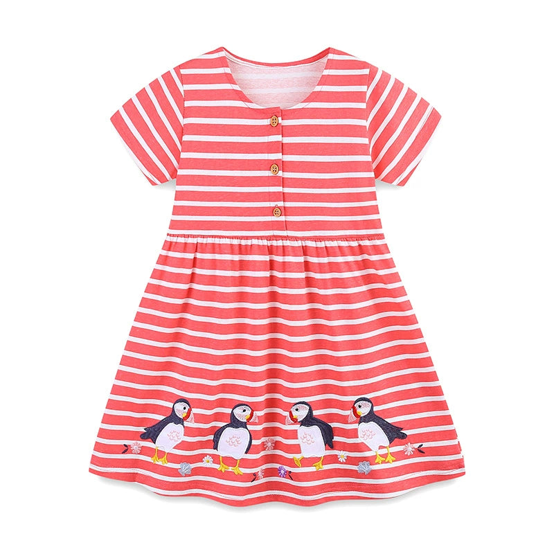 Summer Arrival Animals Cartoon Pattern Short Sleeves Striped Dress for Stylish Girls, MyKids-USA®, Baby & Toddler Dresses, MyKids-USA - Size/Age - 90 (12-24M) - Color - Red -  -  - TR2505302025-A