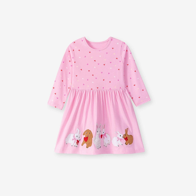 Autumn and Spring Arrival Cartoon Animals and Dots Pattern Long Sleeves Dress for Stylish Girls, MyKids-USA®, Baby & Toddler Dresses, MyKids-USA - Size/Age - 90 (12-24M) - Color - Pink -  -  - TR2507222203-A