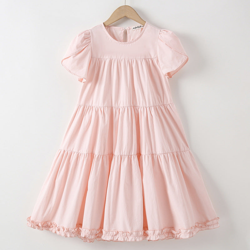 Summer Arrival Short Sleeves Patchwork Design Plain Dress for Stylish Girls