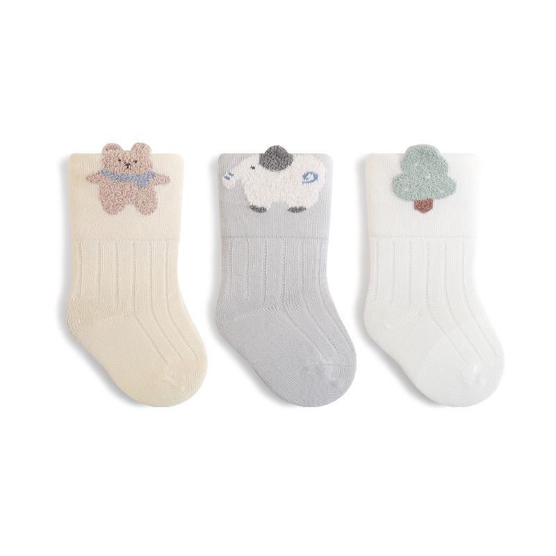 Autumn Arrival Baby Unisex Breathable Cute Cartoon Pattern Socks 1 Lot=3-Pair Set, MyKids-USA®, Baby & Toddler Socks & Tights, MyKids-USA - Size/Age - XS (0-6M) - Color - Beige -  -  - TR2511140108-B