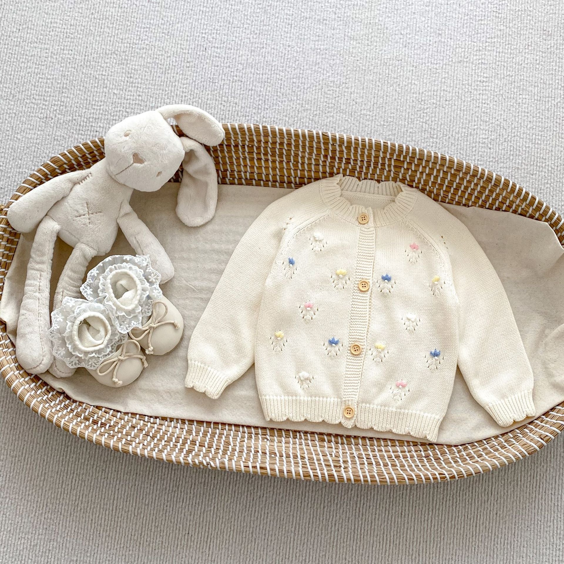 Arrival Baby Girls Comfortable Floral Embroidery Pattern Knitted Long Sleeves Cardigan, MyKids-USA®, Baby & Toddler Outerwear, MyKids-USA - Size/Age - 66 (3-6M) - Color - Beige -  -  - TR2410131717-A