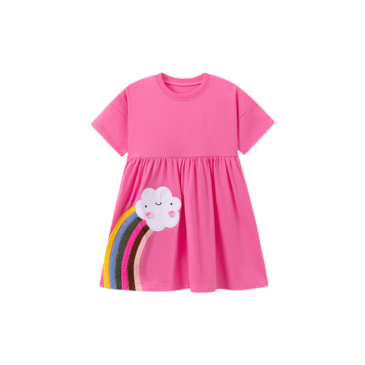 Summer Arrival Rainbow and Cartoon Pattern Short Sleeves Dress for Stylish Girls, MyKids-USA®, Baby & Toddler Dresses, MyKids-USA - Size/Age - 90 (12-24M) - Color - Pink -  -  - TR2601081640-A.
