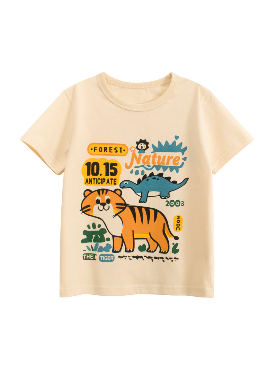 Summer Boys’ Animals Dinosaur and Tiger Cartoon Pattern T-shirt in European and American Style, MyKids-USA®, Baby & Toddler Tops, MyKids-USA -  -  -  -  -  -  - 