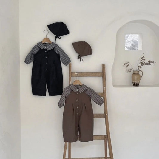 Autumn and Spring Baby Kids Unisex Long Sleeves Plaid Shirt, Solid Color Overalls and Hat Clothing Set, MyKids-USA®, Baby & Toddler Outfits, MyKids-USA -  -  -  -  -  -  - .