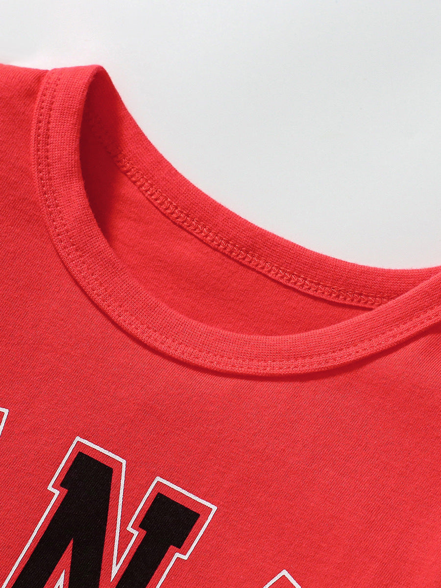 Kids’ Color Patchwork Letters Pattern Short Sleeves T-shirt in European and American Style for Summer, MyKids-USA®, Baby & Toddler Tops, MyKids-USA -  -  -  -  -  -  - 