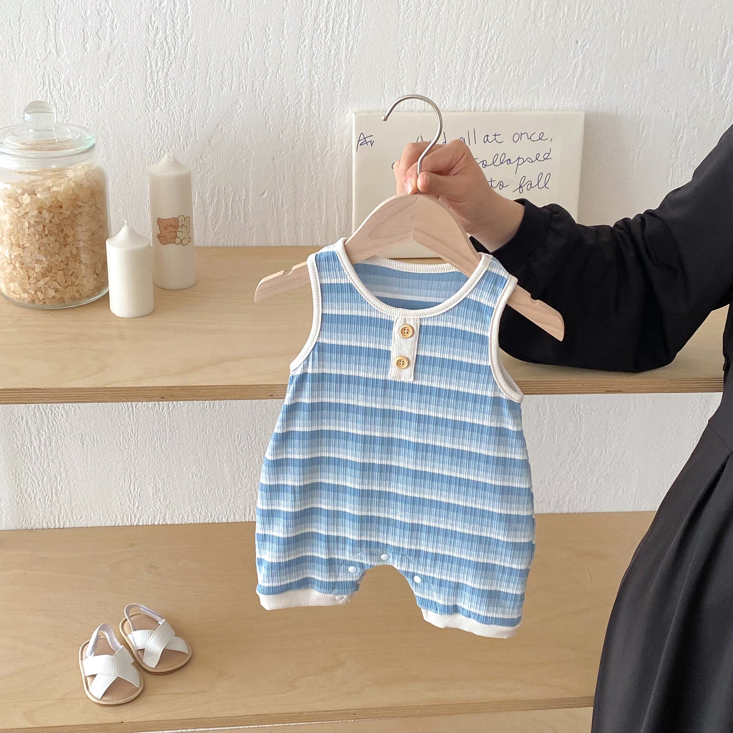 Summer Arrival Baby Unisex Casual Striped Sleeveless Rompers, MyKids-USA®, Baby One-Pieces, MyKids-USA - Size/Age - 66 (3-6M) - Color - Blue -  -  - TR2505252303-A