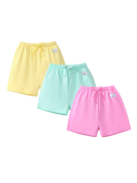 Girls Solid Color Soft Casual Style Rainbow Logo Shorts