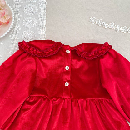Autumn Baby Girls Plain Lace Trim Long-sleeved Peter Pan Collar Bodysuit and Dress – Princess Sister Matching Set