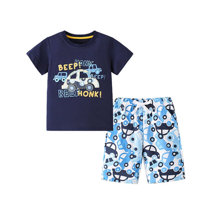 Summer Hot Selling Baby Kids Boys Short Sleeves Cars Pattern T-shirt and Shorts Clothing Set, MyKids-USA®, Baby & Children's Outfits, MyKids-USA - Size/Age - 90 (12-24M) - Color - Blue -  -  - TR2605032221-A.
