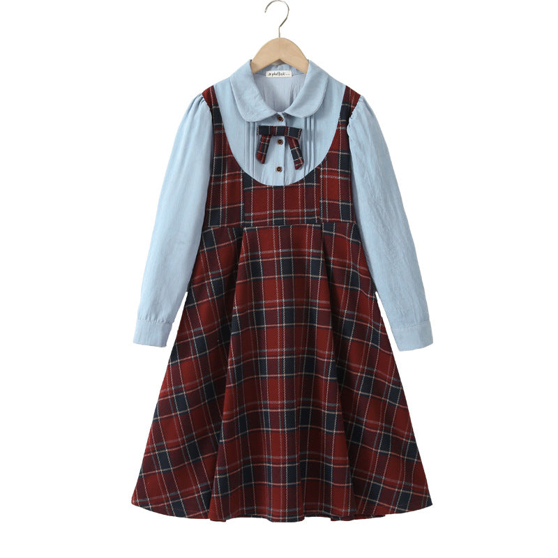 Autumn Arrival Long Sleeves Color Patchwork Preppy Plaid Pattern Dress for Stylish Girls