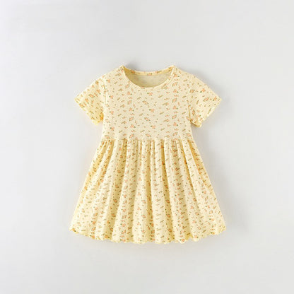 Summer Baby Kids Girls Short Sleeves Floral Pattern Dress