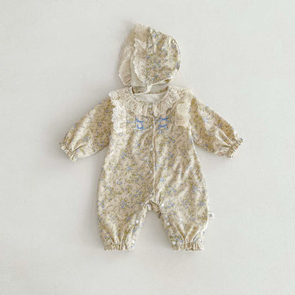 Winter Arrival Baby Girls Long Sleeves Floral Pattern Fleece-line Rompers with Hat, MyKids-USA®, Baby One-Pieces, MyKids-USA -  -  -  -  -  -  - 