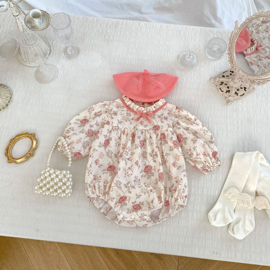 Arrival Baby Girls Long Sleeves Flowers Print Ruffle Neck Onesies, MyKids-USA®, Baby One-Pieces, MyKids-USA -  -  -  -  -  -  - 