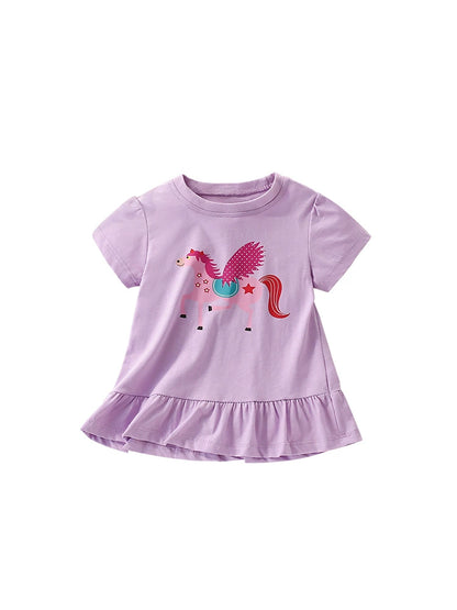 Summer Girls’ Cartoon Horse Pattern T-shirt in European and American Style, MyKids-USA®, Baby & Toddler Tops, MyKids-USA -  -  -  -  -  -  - 