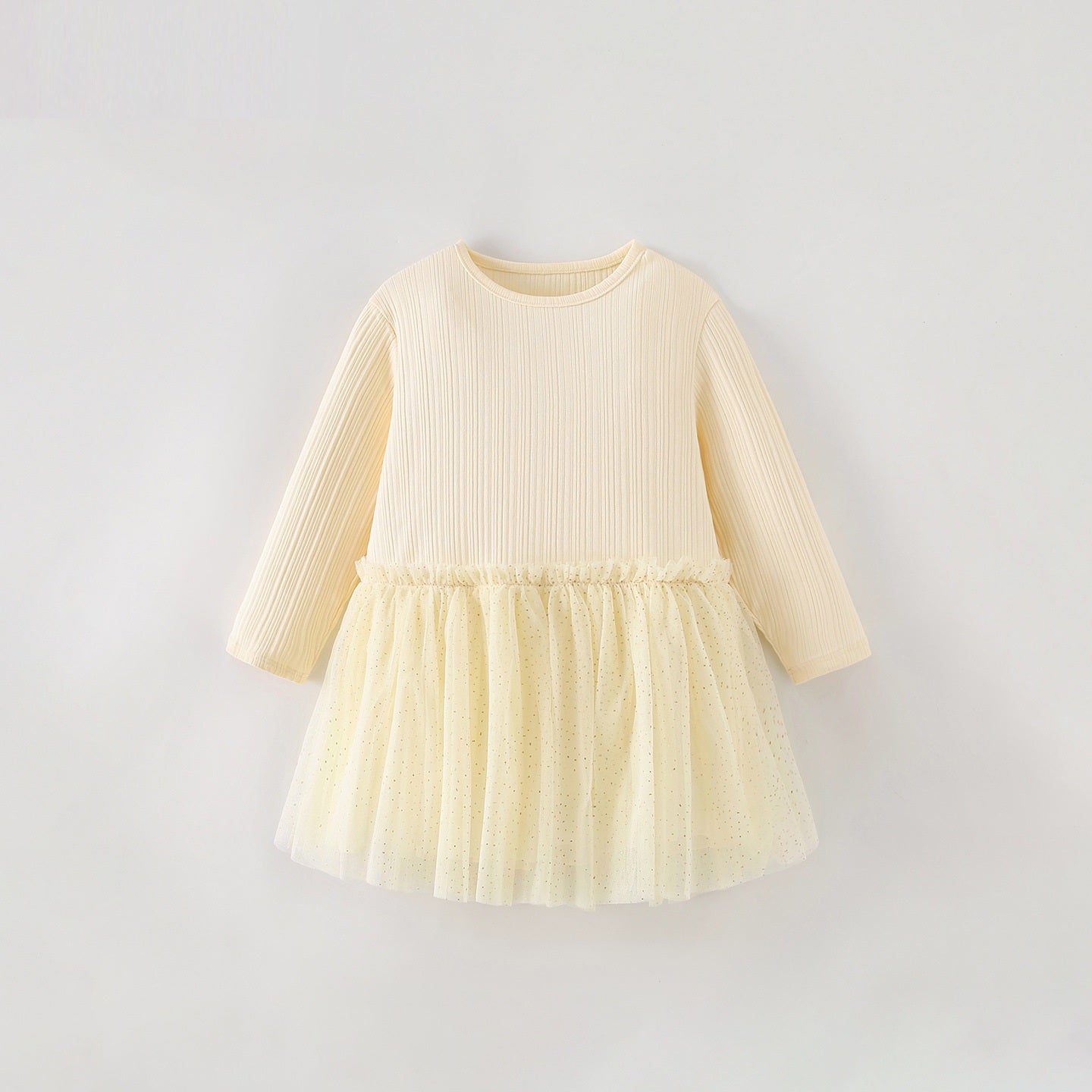 MyKids-USA® Autumn Tulle Patchwork Baby Kids Girls Princess Solid Color Long Sleeves Dress