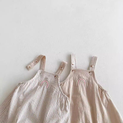 Summer Hot Selling Baby Kids Unisex Sleeveless Rainbow Embroidered Strap Overalls and Striped T-Shirt Clothing Set, MyKids-USA®, Baby & Toddler Outfits, MyKids-USA -  -  -  -  -  -  - 