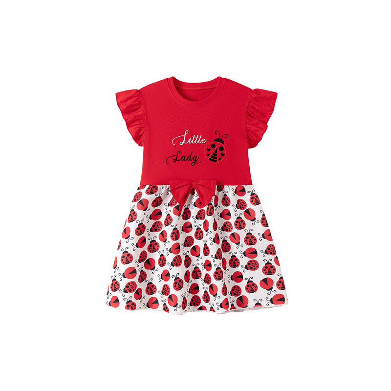 Summer Arrival Baby Girls Insects Pattern Fly Sleeves Dress, MyKids-USA®, Baby & Toddler Dresses, MyKids-USA - Size/Age - 90 (12-24M) - Color - Red -  -  - TR2512261336-A.