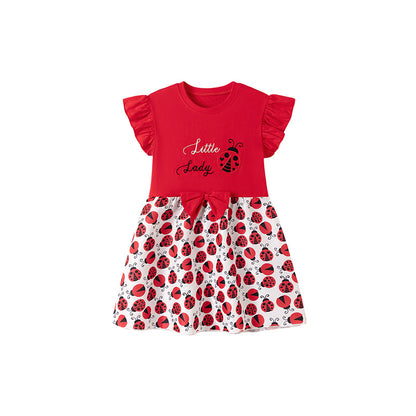 Summer Arrival Baby Girls Insects Pattern Fly Sleeves Dress, MyKids-USA®, Baby & Toddler Dresses, MyKids-USA - Size/Age - 90 (12-24M) - Color - Red -  -  - TR2512261336-A.