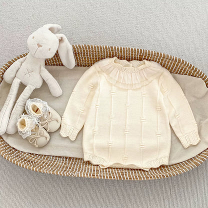 Autumn Arrival Baby Girls Knitted Long Sleeves Striped Jacquard Pattern Onesies, MyKids-USA®, Baby One-Pieces, MyKids-USA - Size/Age - 66 (3-6M) - Color - Beige -  -  - TR2508191943-A