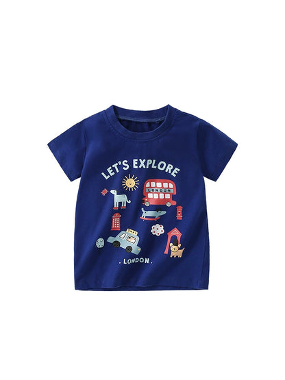 Summer Boys’ English Elements Cartoon Pattern T-shirt in European and American Style, MyKids-USA®, T-Shirts, MyKids-USA -  -  -  -  -  -  - 