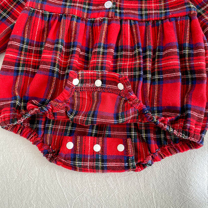Autumn Baby Girls Plaid Pattern Long-sleeved Turn-down Collar Onesies and Dress – Princess Sister Matching Set