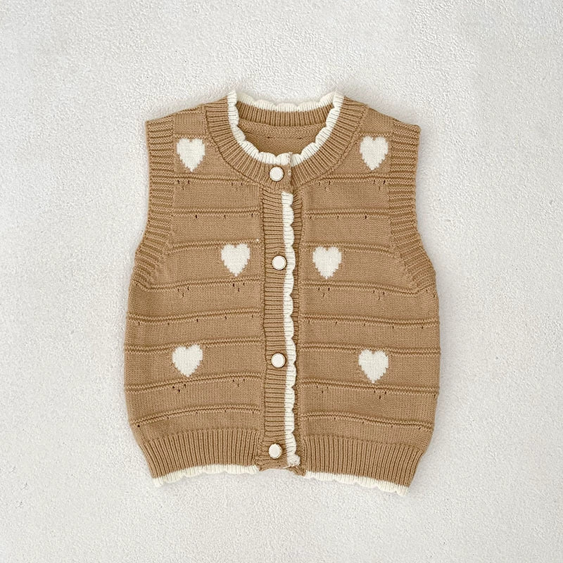 Autumn Arrival Baby Unisex Comfortable Hearts Pattern Knitted Sleeveless Vest, MyKids-USA®, Sweaters, MyKids-USA - Size/Age - 73 (6-9M) - Color - Khaki -  -  - TR2508042338-B