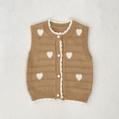 Autumn Arrival Baby Unisex Comfortable Hearts Pattern Knitted Sleeveless Vest, MyKids-USA®, Sweaters, MyKids-USA - Size/Age - 73 (6-9M) - Color - Khaki -  -  - TR2508042338-B