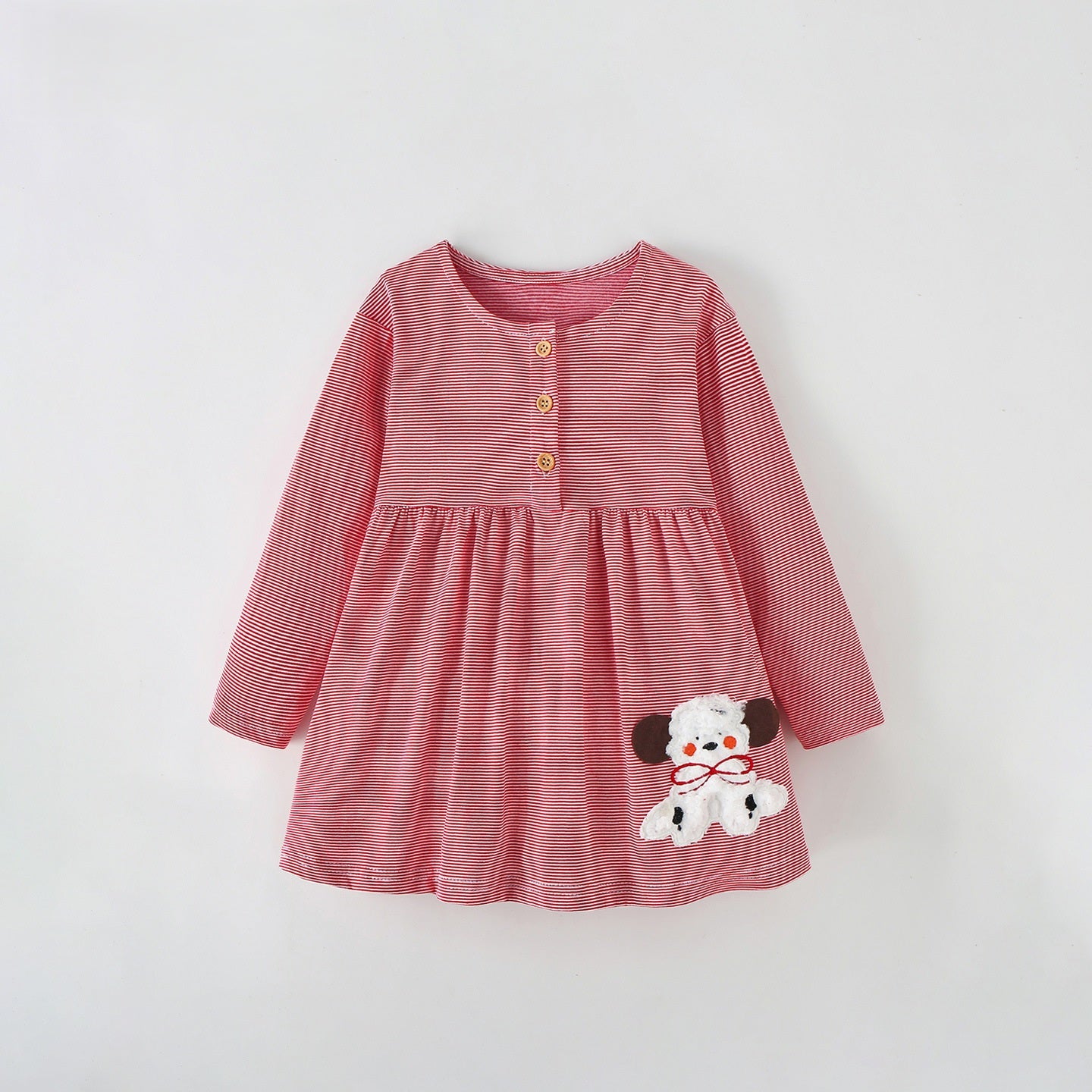 MyKids-USA® Autumn Arrival Baby Kids Girls Puppy and Striped Pattern Long Sleeves Dress